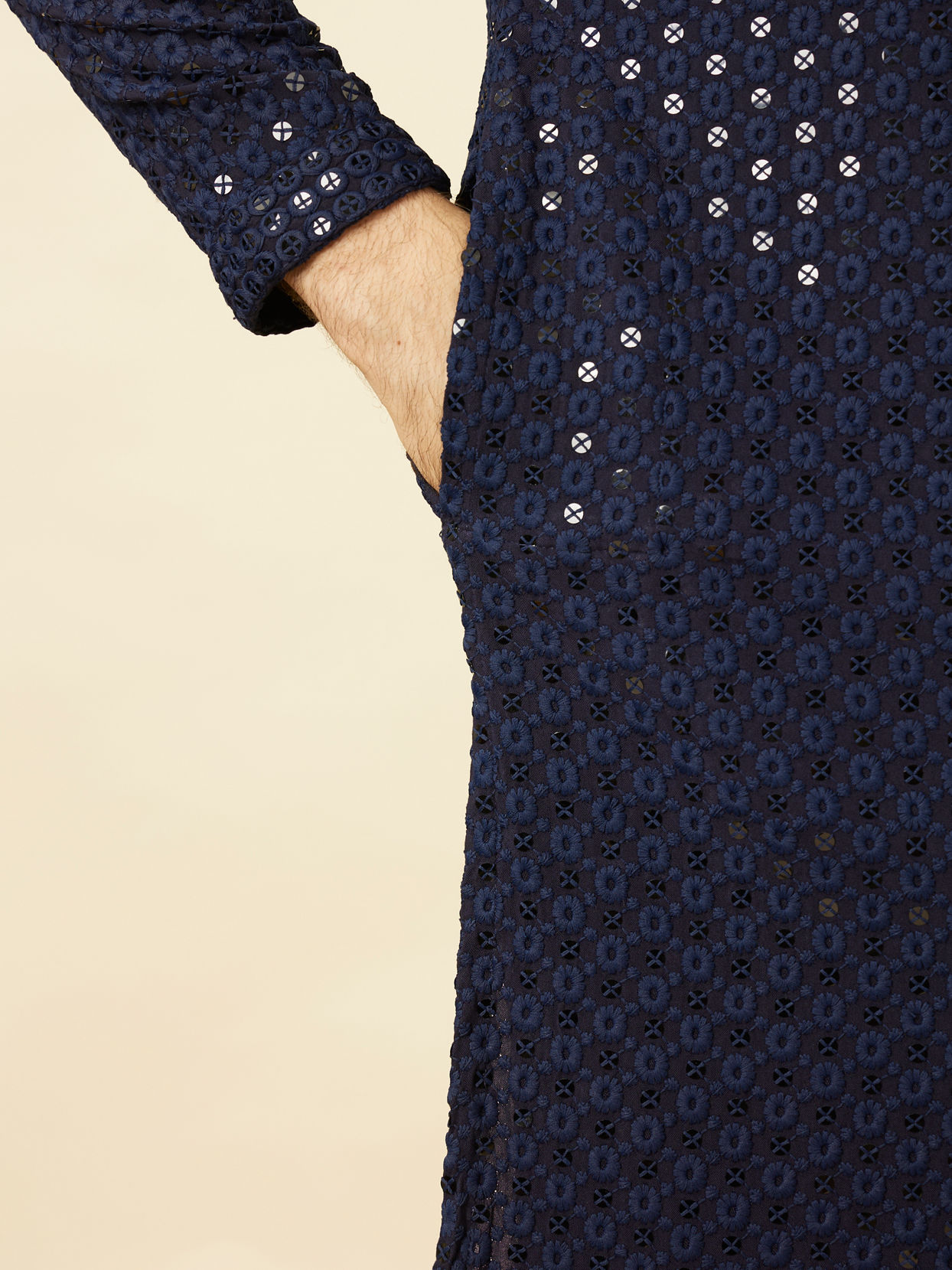 Dark Blue Chikankari Kurta image number 3