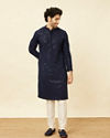 alt message - Manyavar Men Dark Blue Chikankari Kurta image number 2