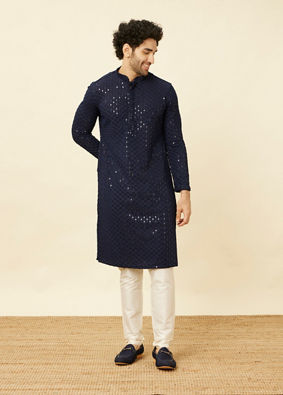 alt message - Manyavar Men Elegant Blue Kurta Pajama image number 2