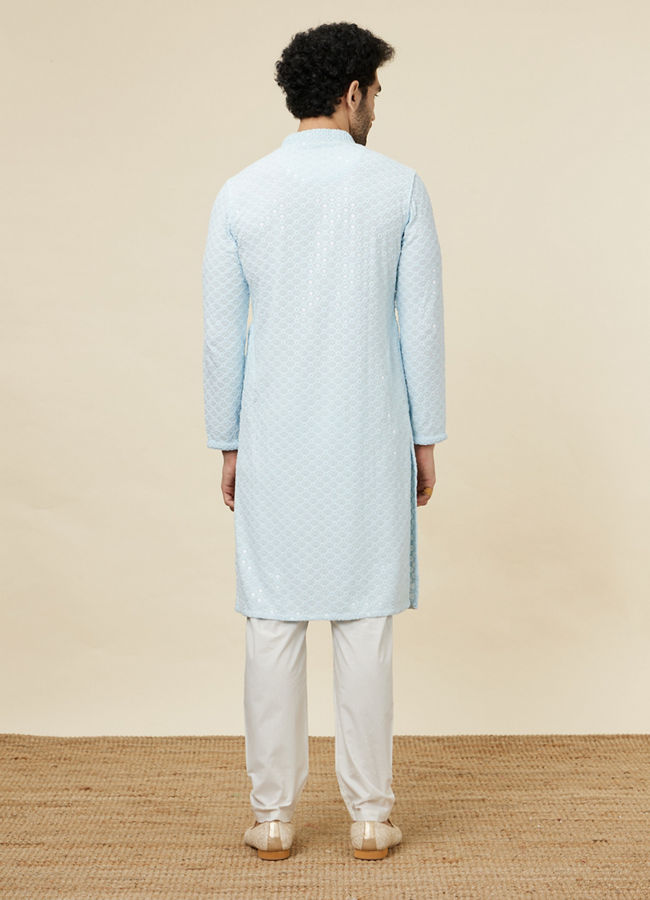 alt message - Manyavar Men Powder Blue Sequin Embellished Chikankari Kurta Set image number 5