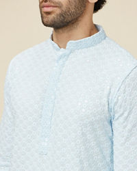 Manyavar Men Powder Blue Sequin Embellished Chikankari Kurta Set