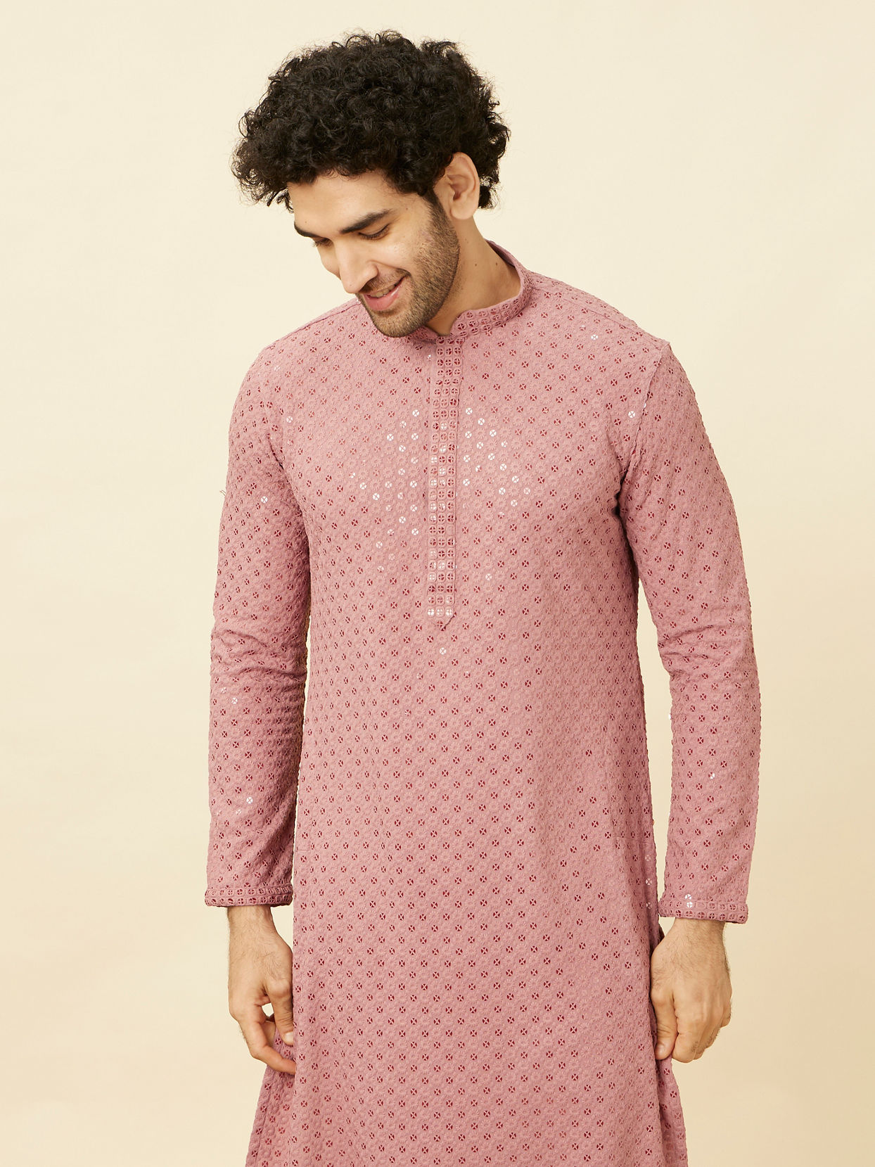 Quartz Pink Floral Chikankari Embroidered Kurta Set image number 0