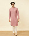 Manyavar Men Quartz Pink Floral Chikankari Embroidered Kurta Set