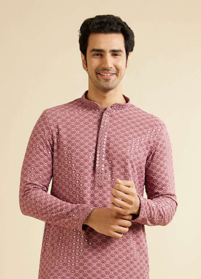 alt message - Manyavar Men Pink Harmony Viscose Kurta Pajama image number 0