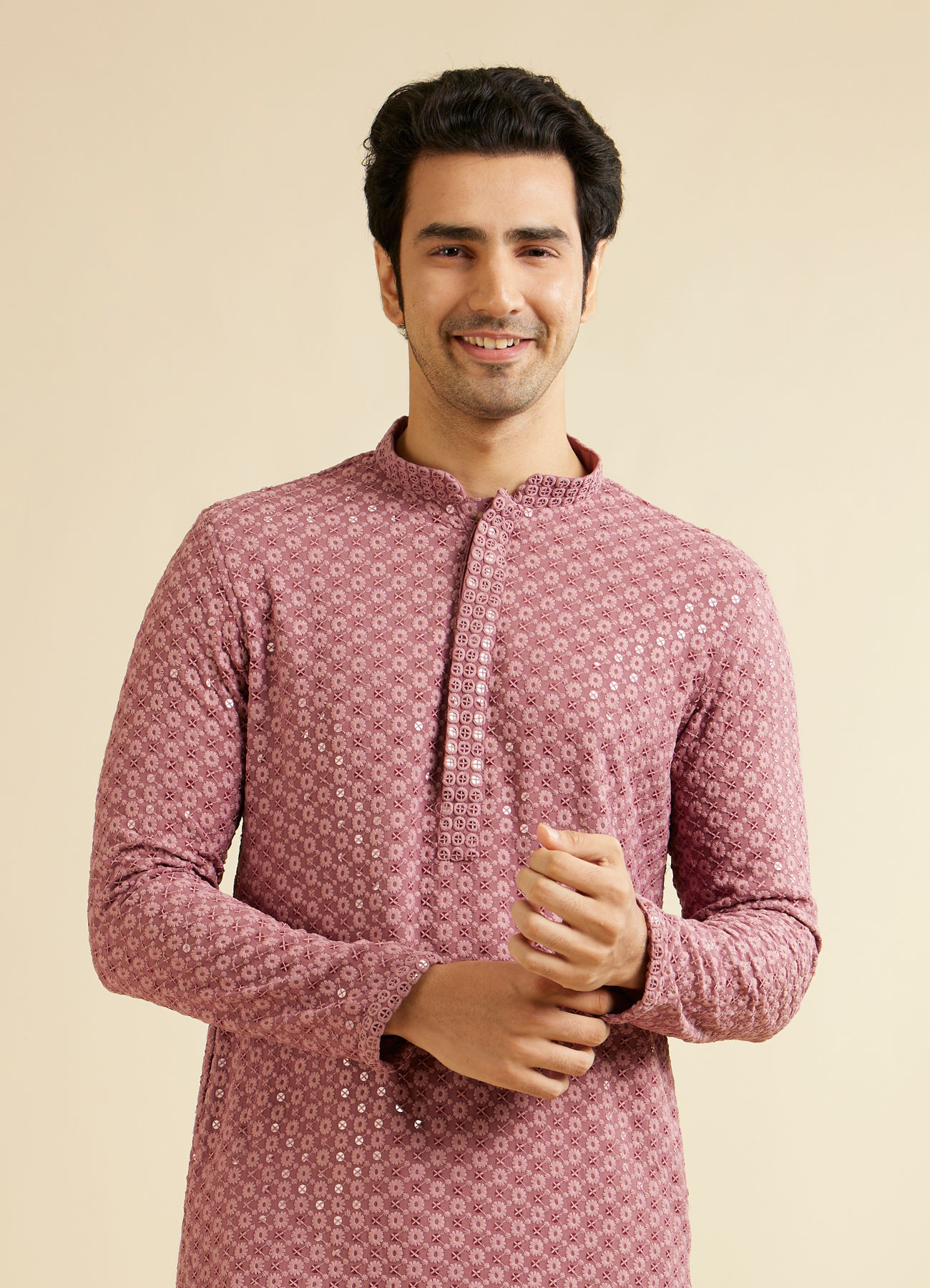 Manyavar Men Pink Harmony Viscose Kurta Pajama