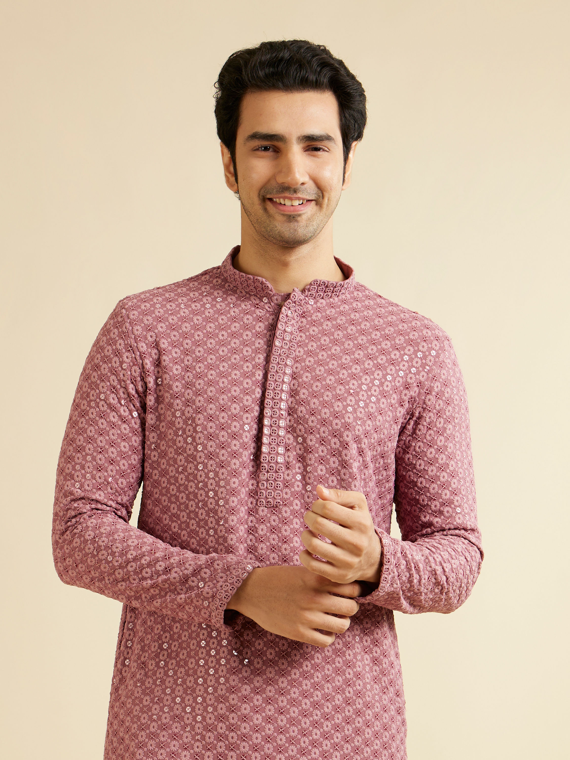 Manyavar Men Pink Harmony Viscose Kurta Pajama