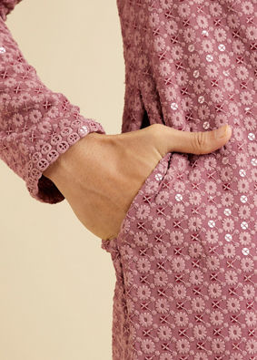 alt message - Manyavar Men Pink Harmony Viscose Kurta Pajama image number 3