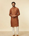 alt message - Manyavar Men Rust Red Multi-coloured Printed Kurta Set image number 2