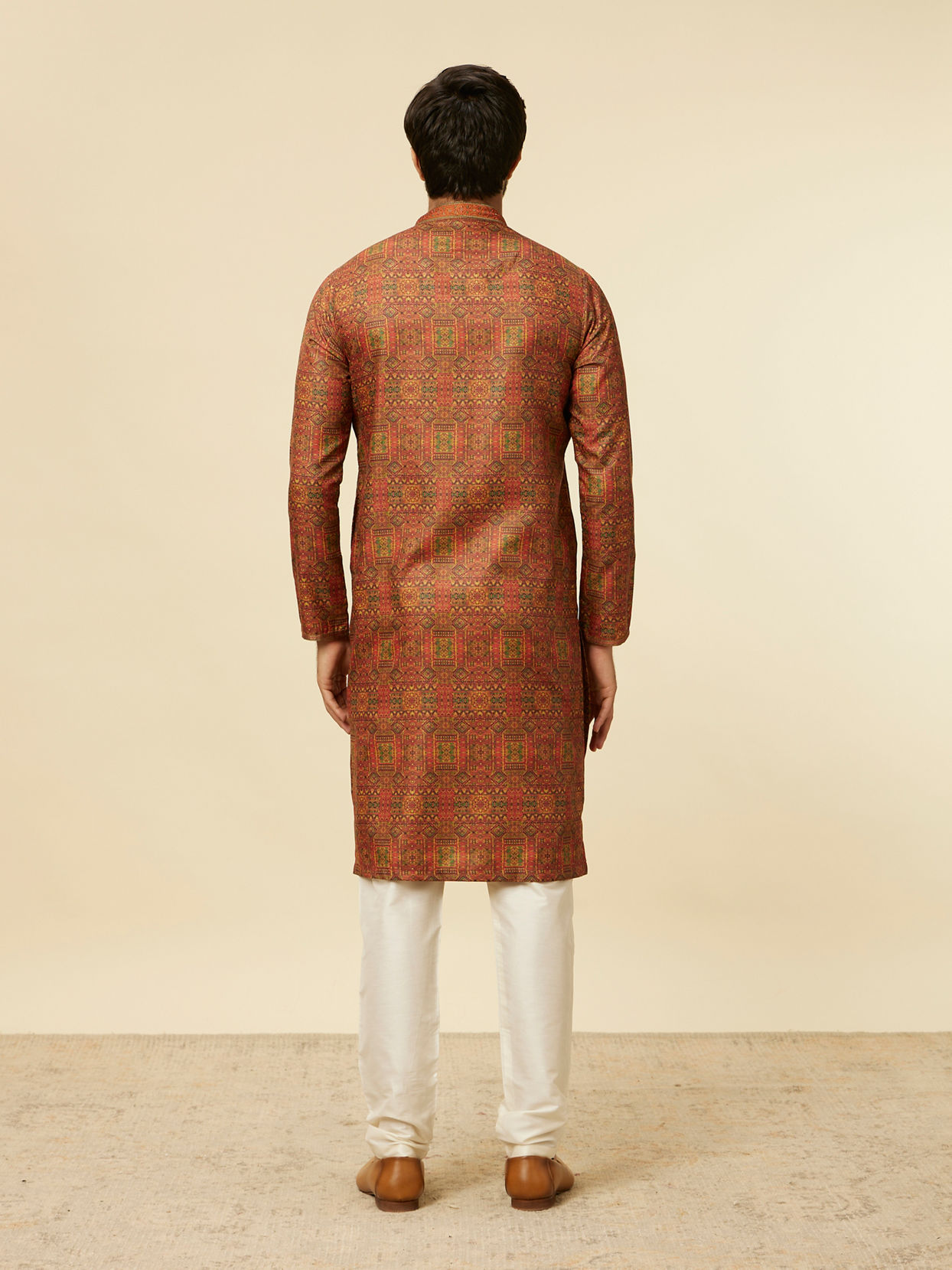 Manyavar Men Rust Red Multi coloured Printed Kurta Set