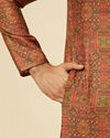 Manyavar Men Rust Red Multi coloured Printed Kurta Set