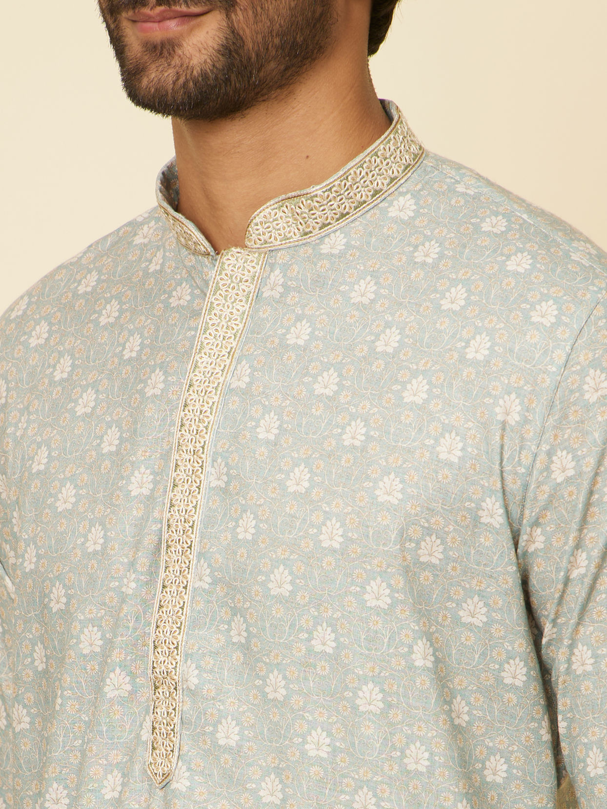 Manyavar Men Light Mid Green Kurta Set