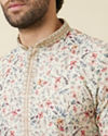 Manyavar Men Pristine White Floral Printed Kurta Set