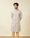 Manyavar Men Pristine White Floral Printed Kurta Set