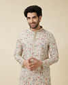 Manyavar Men Pristine White Floral Printed Kurta Set