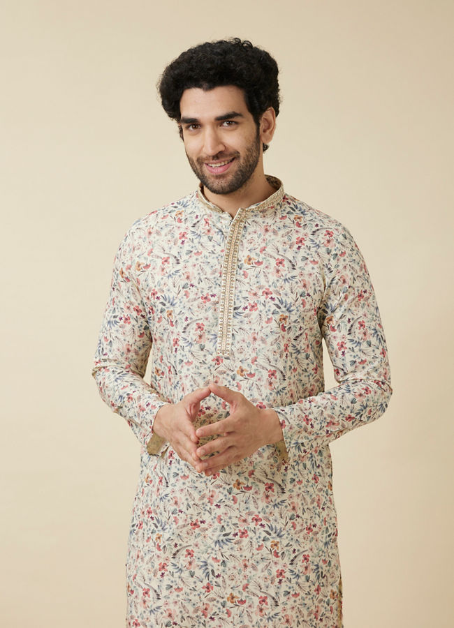 Pristine White Floral Printed Kurta Set image number 0