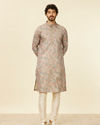 Manyavar Men Dark Grey Floral Printed Kurta Set