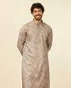 alt message - Manyavar Men Dark Grey Floral Printed Kurta Set image number 0