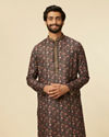 alt message - Manyavar Men Kohl Black Bel Butti Patterned Kurta Set image number 0