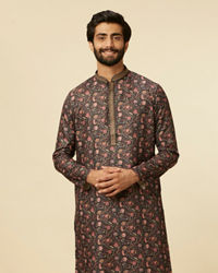 Manyavar Men Kohl Black Bel Butti Patterned Kurta Set