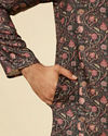 Manyavar Men Kohl Black Bel Butti Patterned Kurta Set