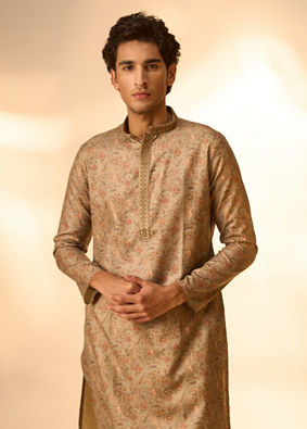 Manyavar Men Pista Green Bel Buti patterned Kurta Set