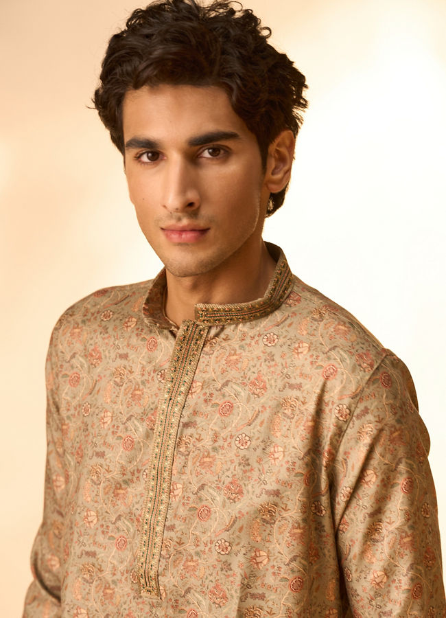 Manyavar Men Pista Green Bel Buti patterned Kurta Set