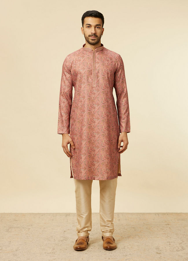 Manyavar Men Rust Bel Buti Patterned Kurta Set
