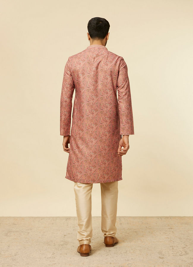 alt message - Manyavar Men Rust Bel Buti Patterned Kurta Set image number 5