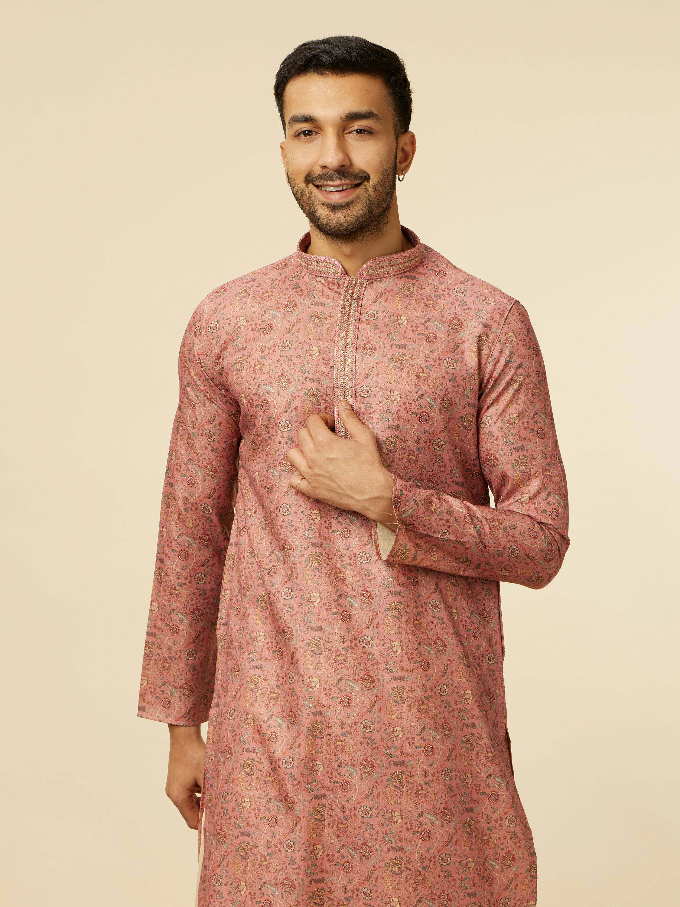 Manyavar Men Rust Bel Buti Patterned Kurta Set