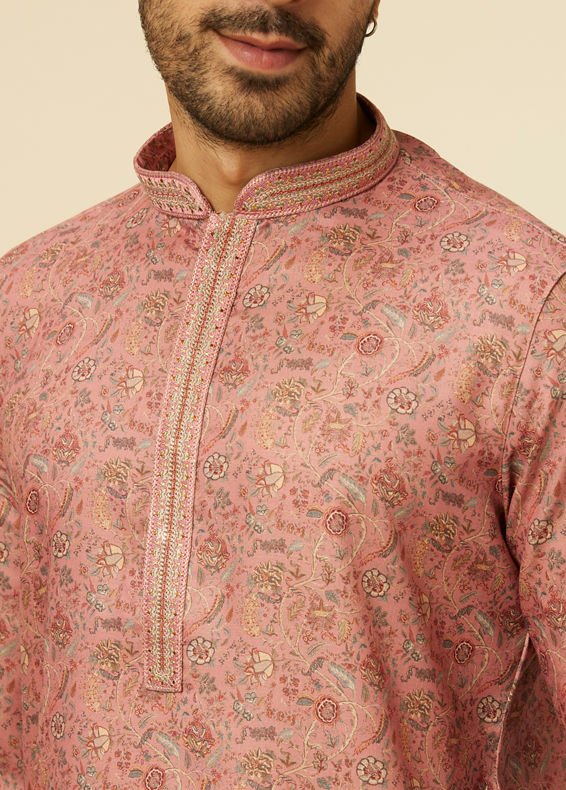 Manyavar Men Rust Bel Buti Patterned Kurta Set