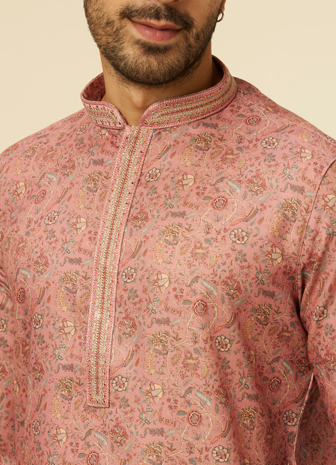 Manyavar Men Rust Bel Buti Patterned Kurta Set