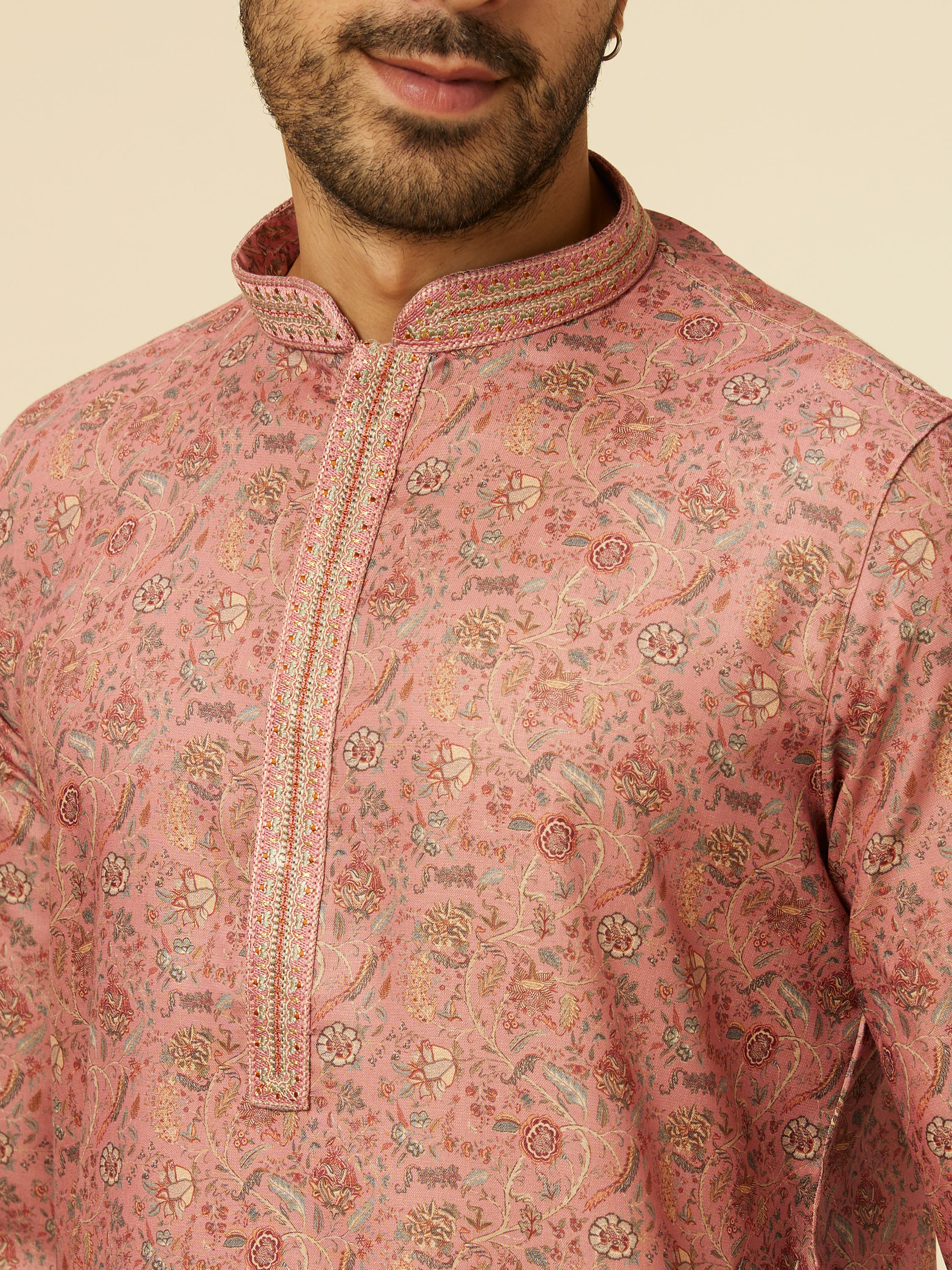 Manyavar Men Rust Bel Buti Patterned Kurta Set