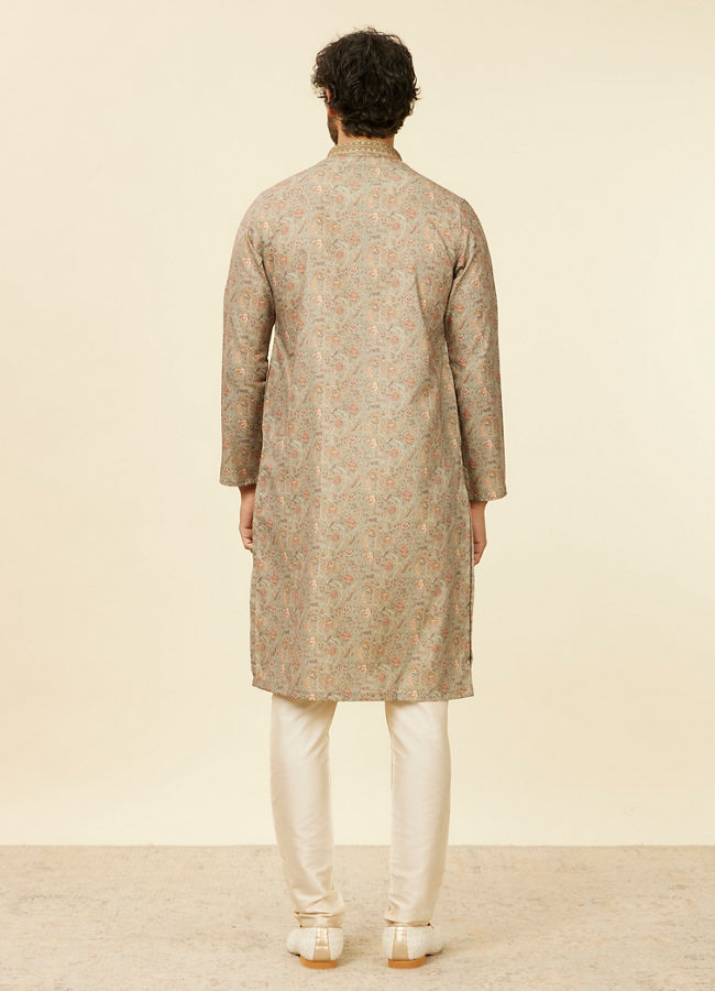 Manyavar Men Pista Green Bel Buti patterned Kurta Set