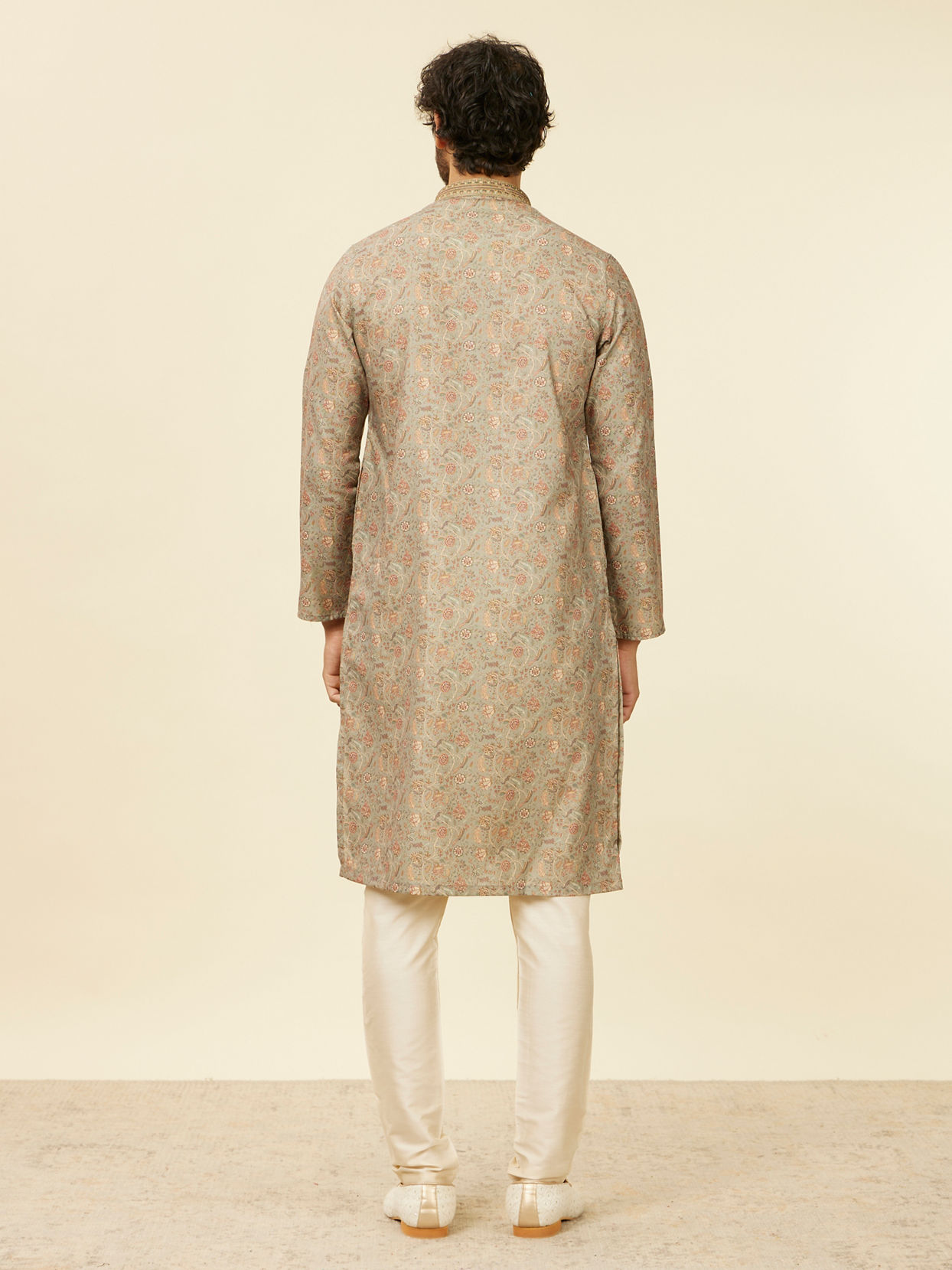 Manyavar Men Pista Green Bel Buti patterned Kurta Set