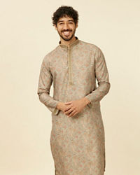 Manyavar Men Pista Green Bel Buti patterned Kurta Set