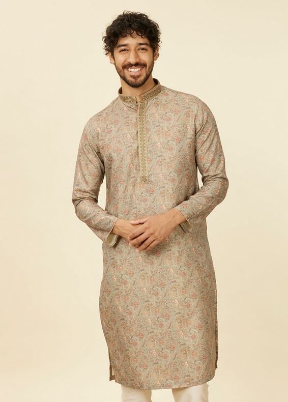 Manyavar Men Pista Green Bel Buti patterned Kurta Set