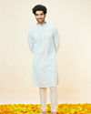 alt message - Manyavar Men Light Blue Sequin Embroidered Kurta Pajama image number 2