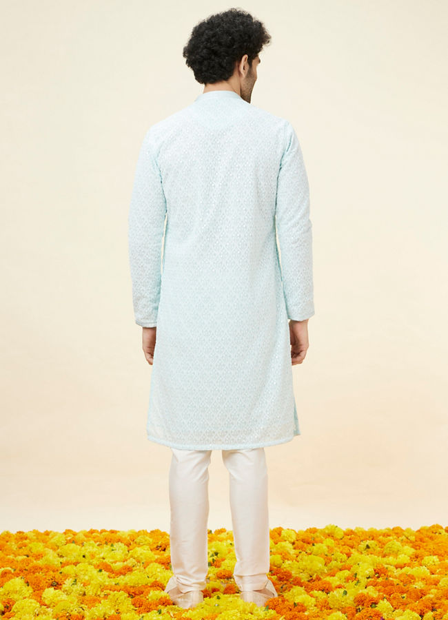 alt message - Manyavar Men Light Blue Sequin Embroidered Kurta Pajama image number 5