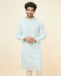 Manyavar Men Light Blue Sequin Embroidered Kurta Pajama