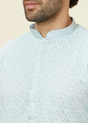 alt message - Manyavar Men Light Blue Sequin Embroidered Kurta Pajama image number 1