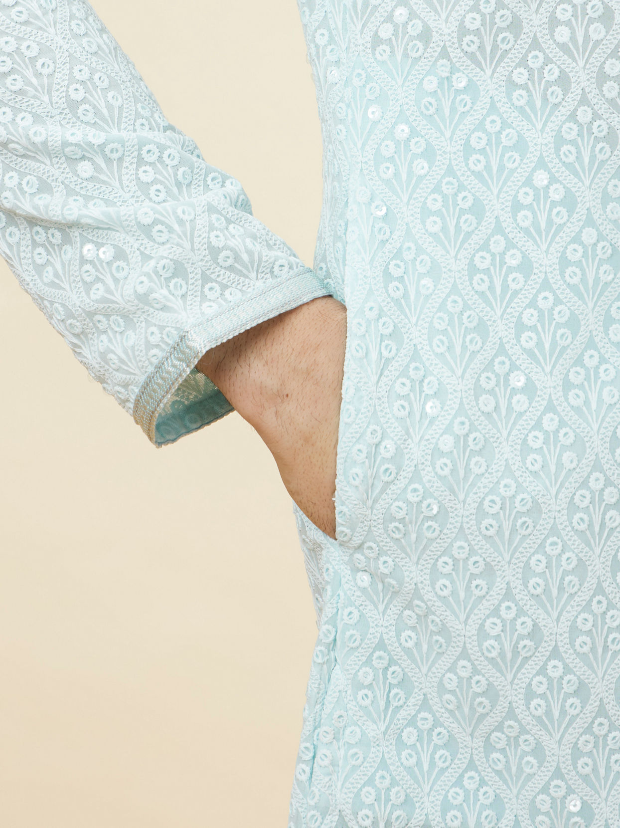 Manyavar Men Light Blue Sequin Embroidered Kurta Pajama