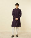 alt message - Manyavar Men Violet Blue Chikankari Patterned Kurta Set image number 2