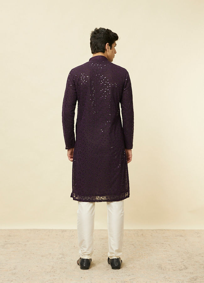 Manyavar Men Violet Blue Chikankari Patterned Kurta Set