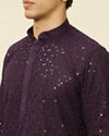 alt message - Manyavar Men Violet Blue Chikankari Patterned Kurta Set image number 1