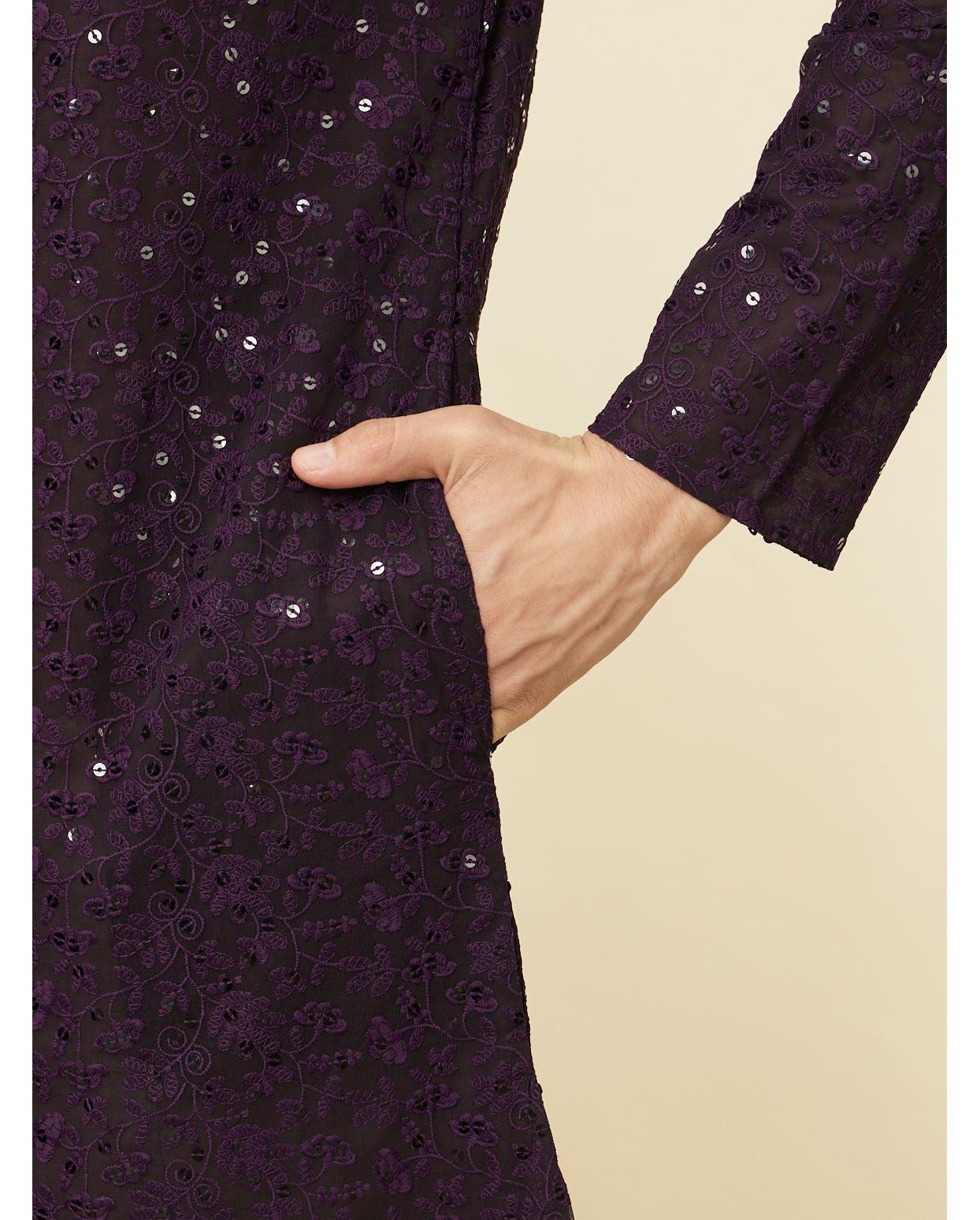 Manyavar Men Violet Blue Chikankari Patterned Kurta Set