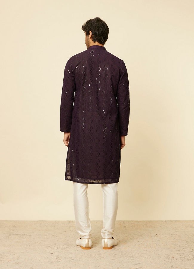 alt message - Manyavar Men Royal Purple Chikankari Kurta Set image number 5