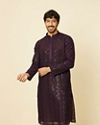 alt message - Manyavar Men Royal Purple Chikankari Kurta Set image number 0