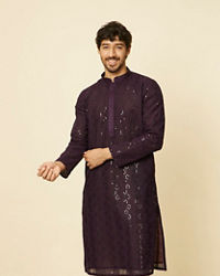 Manyavar Men Royal Purple Chikankari Kurta Set