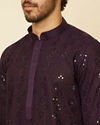 alt message - Manyavar Men Royal Purple Chikankari Kurta Set image number 1