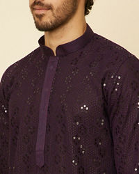 Manyavar Men Royal Purple Chikankari Kurta Set